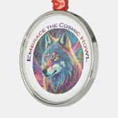 Omarm de Kosmische Howl Wolf Metalen Ornament (Links)