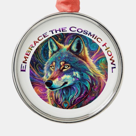 Omarm de Kosmische Howl Wolf Metalen Ornament (Voorkant)