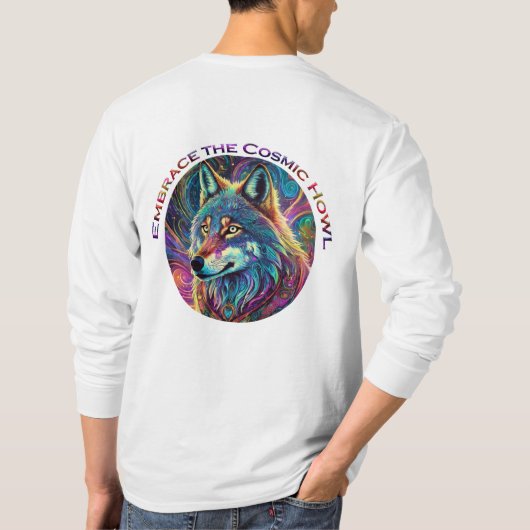 Omarm de Kosmische Howl Wolf T-shirt (Achterkant)