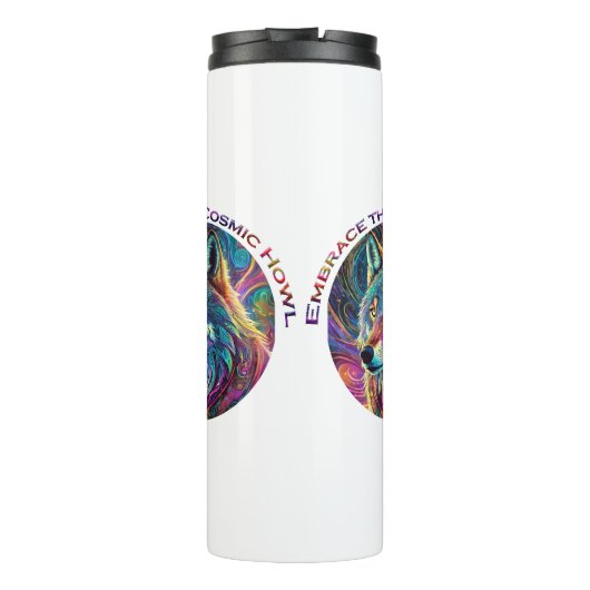 Omarm de Kosmische Howl Wolf Thermosbeker (Achterkant)