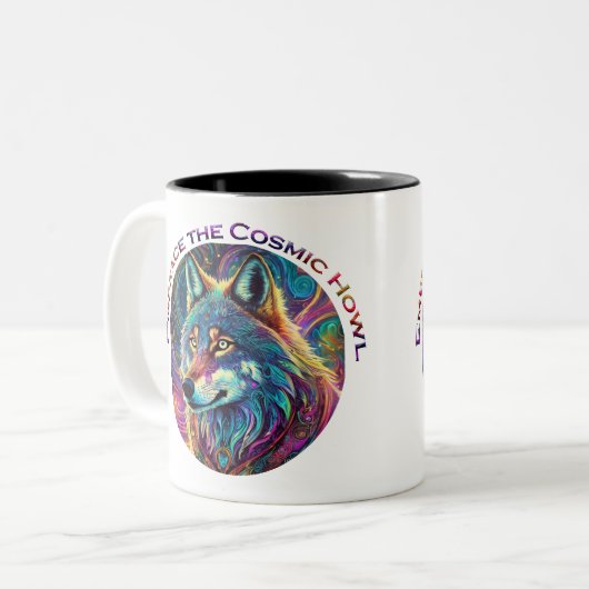 Omarm de Kosmische Howl Wolf Tweekleurige Koffiemok (Voorkant links)