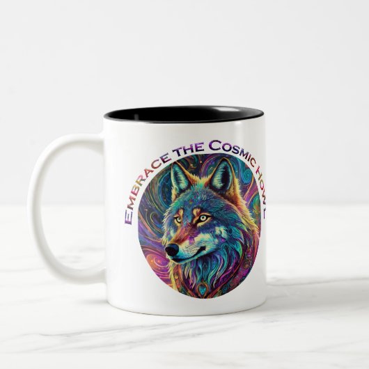 Omarm de Kosmische Howl Wolf Tweekleurige Koffiemok (Links)