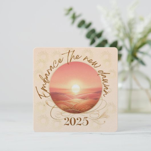 Omarm de nieuwe dageraad 2025 feestdagenkaart (Staand voorkant)