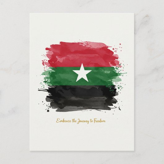 "Omarm de reis naar vrijheid. Briefkaart (Voorkant)