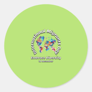 Omarm diversiteit. Internationale dag van de migra Ronde Sticker