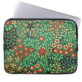 Omarm elegantie: groene Japanse bloemen Laptop Sleeve