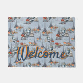 Omarm Frans land wonen in verfijnd Bord blauw Deurmat (Voorkant)