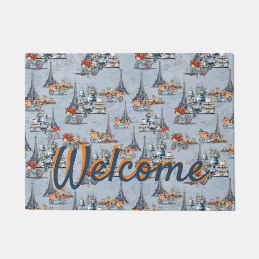 Omarm Frans land wonen in verfijnd Bord blauw Deurmat (Voorkant)