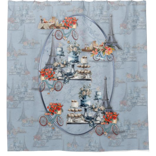 Omarm Frans land wonen in verfijnd Bord blauw Douchegordijn (Voorkant)