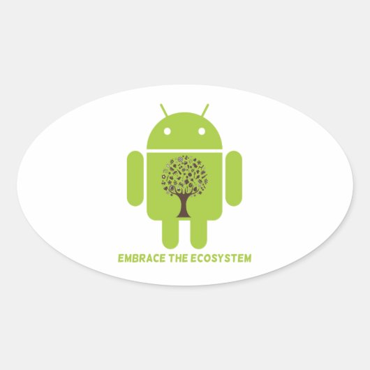 Omarm het ecosysteem (Android Bug Droid Oak Tree) Ovale Sticker (Voorkant)