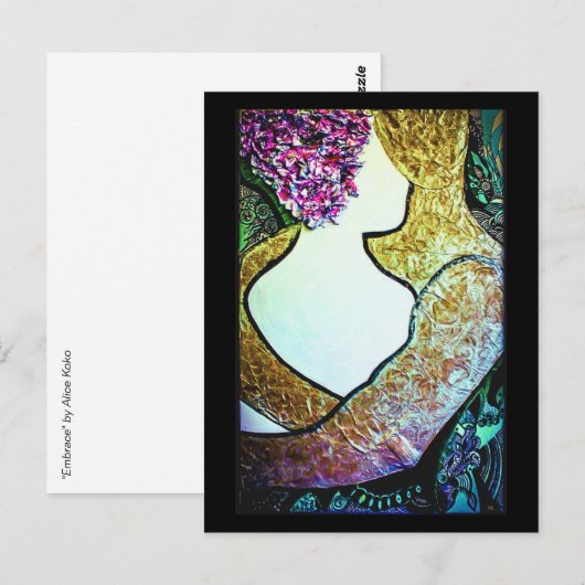 Omarm Interraciaal koppel knuffelen kunstwerk Briefkaart (Voorkant / Achterkant)