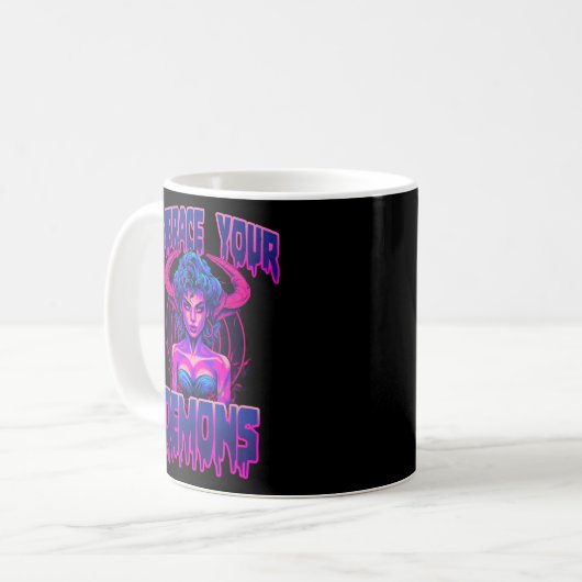 Omarm je innerlijke demon 80s Death Metal Succubus Koffiemok (Voorkant links)
