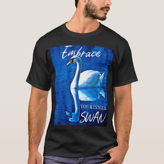 Omarm je innerlijke zwaan blauw & wit t-shirt (Voorkant)