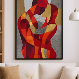 Omarm Mij – Abstracte Liefdeskunst in Rood & Goud Poster