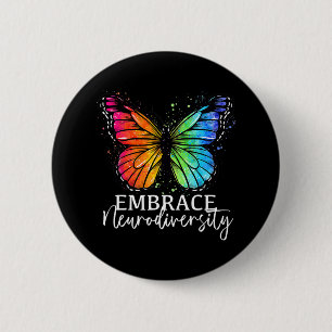 Omarm Neurodiversiteit Rainbow Butterfly Autisme W Ronde Button 5,7 Cm