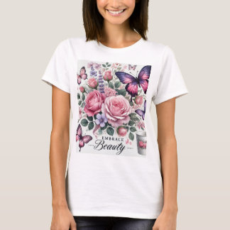 Omarm schoonheid - Elegante bloemen- en vlinderkun T-shirt
