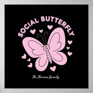 Omarm Social Butterfly Vibes Trendy Retro Poster
