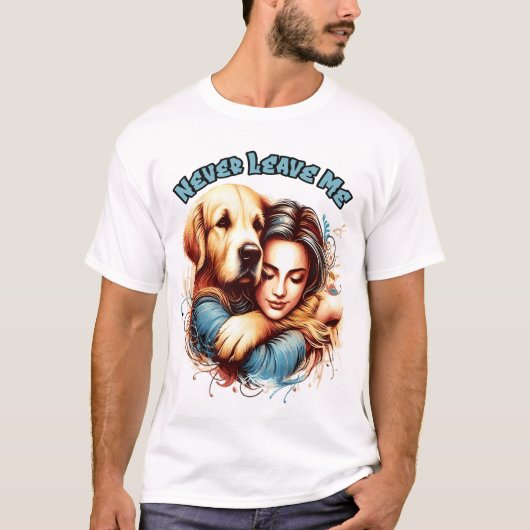 Omarm tussen vrouw en hond t-shirt (Voorkant)