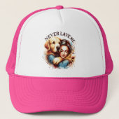 Omarm tussen vrouw en hond trucker pet (Voorkant)