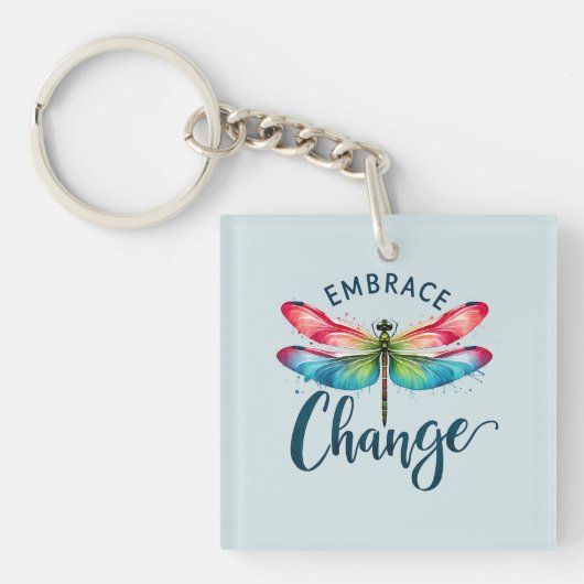 Omarm verandering - artistieke libel sleutelhanger (Voorkant)