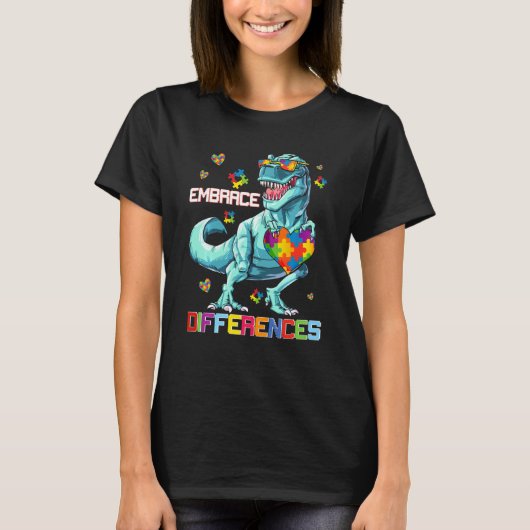 Omarm Verschil Dinosaurus Puzzel Autisme Bewustzi T-shirt (Voorkant)