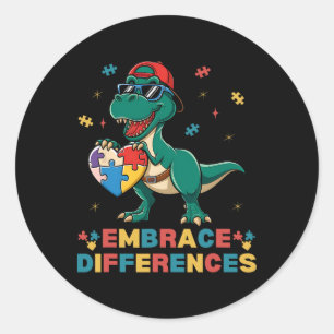 Omarm Verschillen Autisme Bewustzijn T-rex Puzzel Ronde Sticker