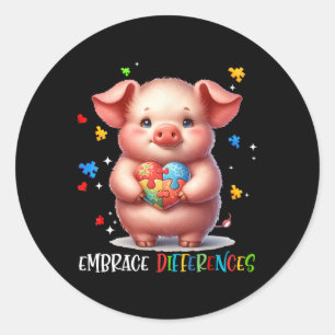 Omarm Verschillen Puzzel Hart Varken Autisme Waren Ronde Sticker