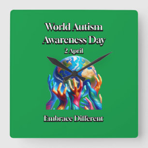 Omarm verschillende. Wereld Autisme Bewustzijn Dag Vierkante Klok