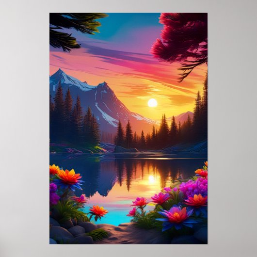 Omarm zonsondergang en Lake's Beauty Poster (Voorkant)