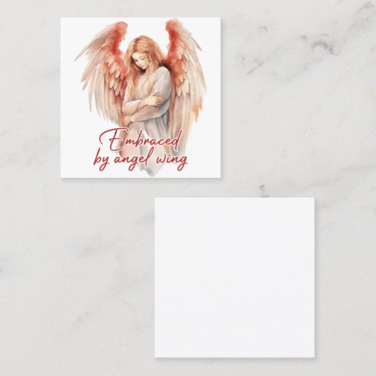 Omarmd door engelenvleugels vierkante visitekaartje (Voorkant / Achterkant)