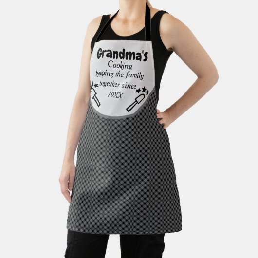 Oma's aangepaste koken zwart geruit patroon schort (Insitu)