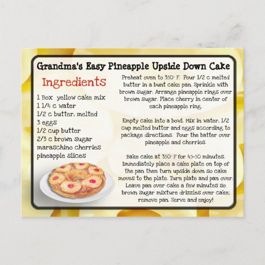 Oma's ananas ondersteboven Cake Recept Kaart (Voorkant)