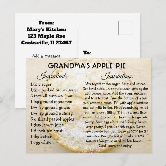 Oma's Apple Pie Day Recept Kaart (Voorkant / Achterkant)