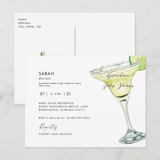 Oma's Baby shower Margarita Shower Uitnodiging Briefkaart (Voorkant / Achterkant)