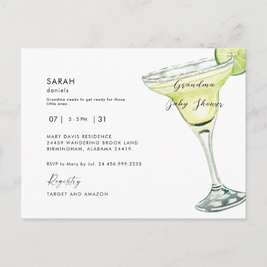 Oma's Baby shower Margarita Shower Uitnodiging Briefkaart (Voorkant)
