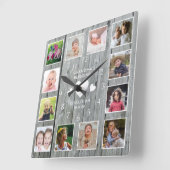 Oma's Blessings 12 Foto Collage Gray Wood Vierkante Klok (Hoek)