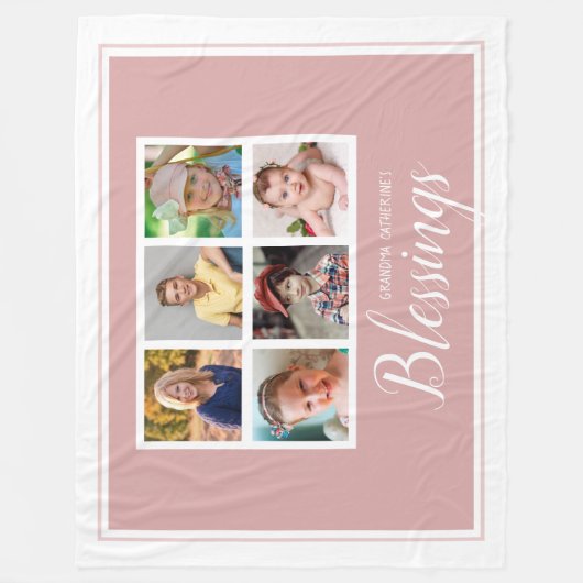Oma's Blessings 6 Fotocollage Roze Fleece Deken (Voorkant)