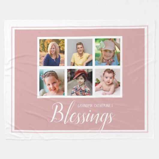 Oma's Blessings 6 Fotocollage Roze Fleece Deken (Voorkant (Horizontaal))