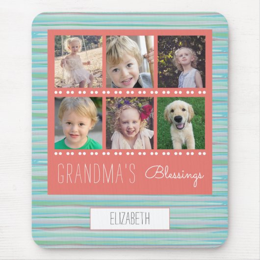 Oma's Blessings Foto Collage Coral en Blauwgroen Muismat (Voorkant)