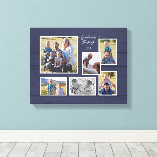 Oma's Blessings Navy Wood 6 Foto Collage Canvas Afdruk (Insitu (Houten vloer))
