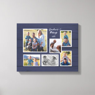 Oma's Blessings Navy Wood 6 Foto Collage Canvas Afdruk