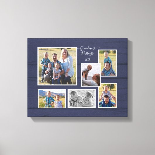 Oma's Blessings Navy Wood 6 Foto Collage Canvas Afdruk (Voorkant)