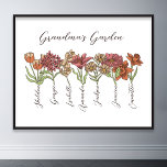 Oma's Bloemtuin 7 Grootkinderen Naam Floral Poster<br><div class="desc">Deze oma's tuinbloem en kleinkinderen Naam custom design is een heerlijke mix van charme en gepersonaliseerde warmte. Het is de perfecte toevoeging aan het oase van elke grootmoeder, die de schoonheid van een botanische tuin direct in haar huis brengt. Met een prachtige bloemenillustratie die de essentie van oma's tuin vastlegt,...</div>