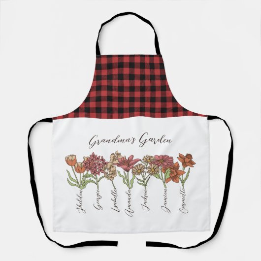 Oma's Bloemtuin 7 Grootkinderen Naam Floral Schort (Voorkant)