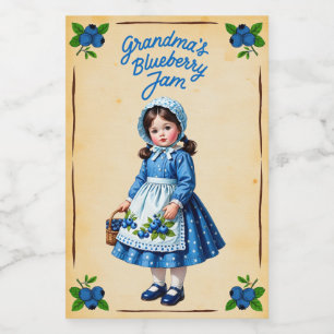 Oma's bosbessenjampot vintage voedsellabel voedselcontainer etiket
