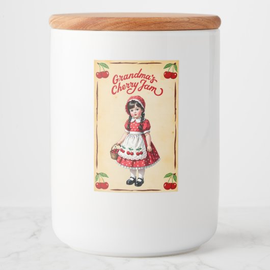 Oma's Cherry Jam Eten Label Voedselcontainer Etiket (Voorkant)