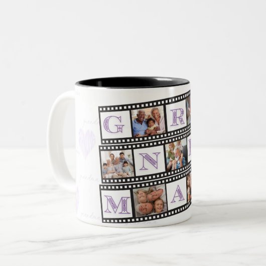 Oma's Coffee Cup gepersonaliseerd met 7 foto's! Tweekleurige Koffiemok (Voorkant links)