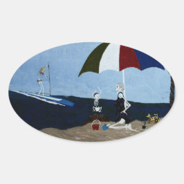 Oma's dag op het strand ovale sticker