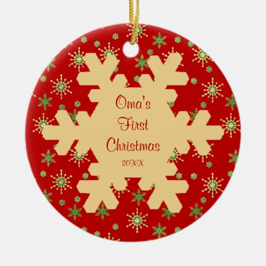 Oma's eerste kerst rode sneeuwvlok ornament (Voorkant)