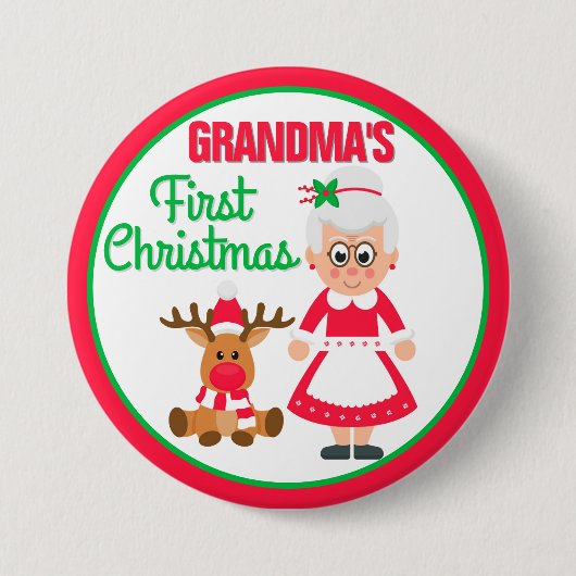 Oma's eerste kerstknop ronde button 7,6 cm (Voorkant)